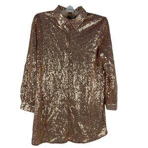 Blue B Collection Womens Rose Gold Sequin Button Up Shirt Size L